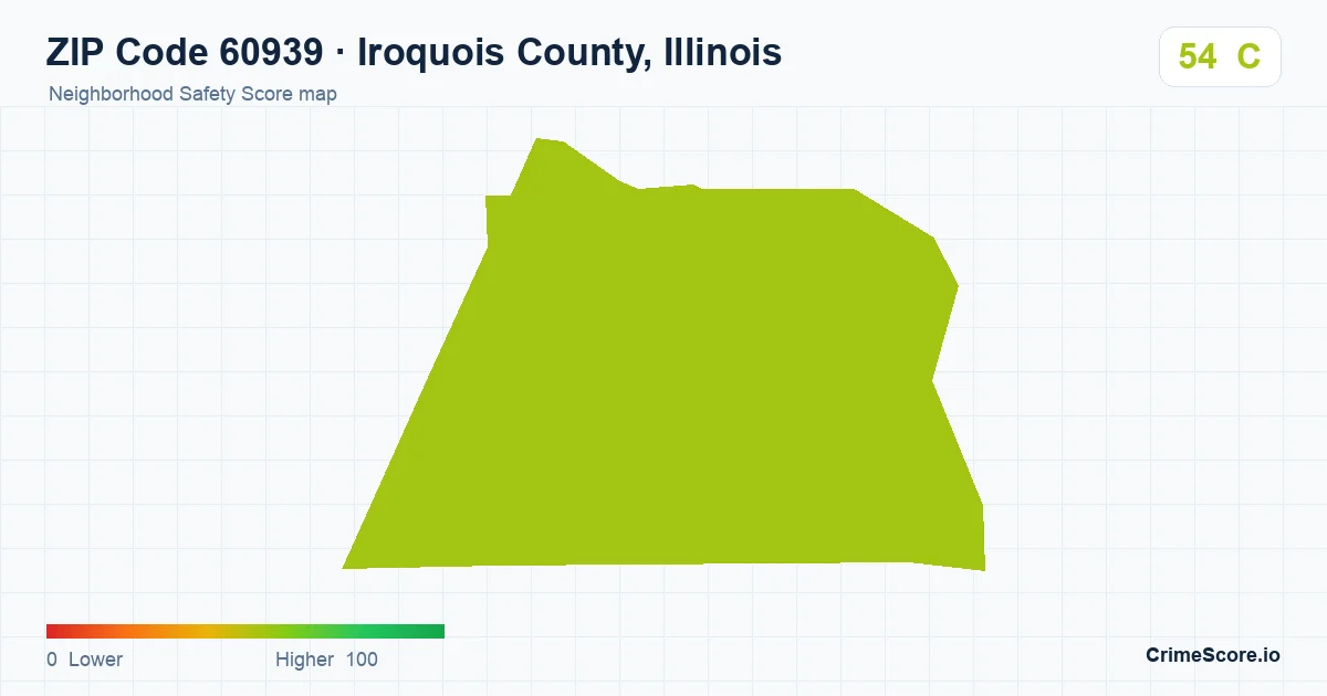 ZIP Code 60939 in Iroquois County, Illinois neighborhood Safety Score map