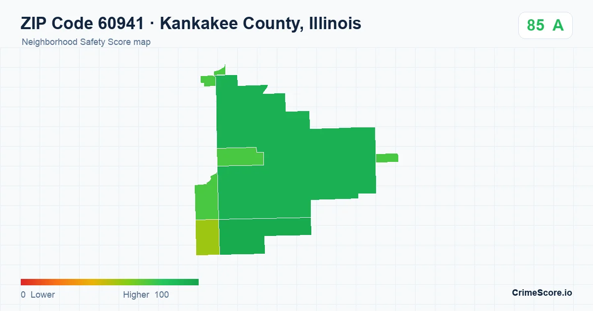 ZIP Code 60941 in Kankakee County, Illinois neighborhood Safety Score map