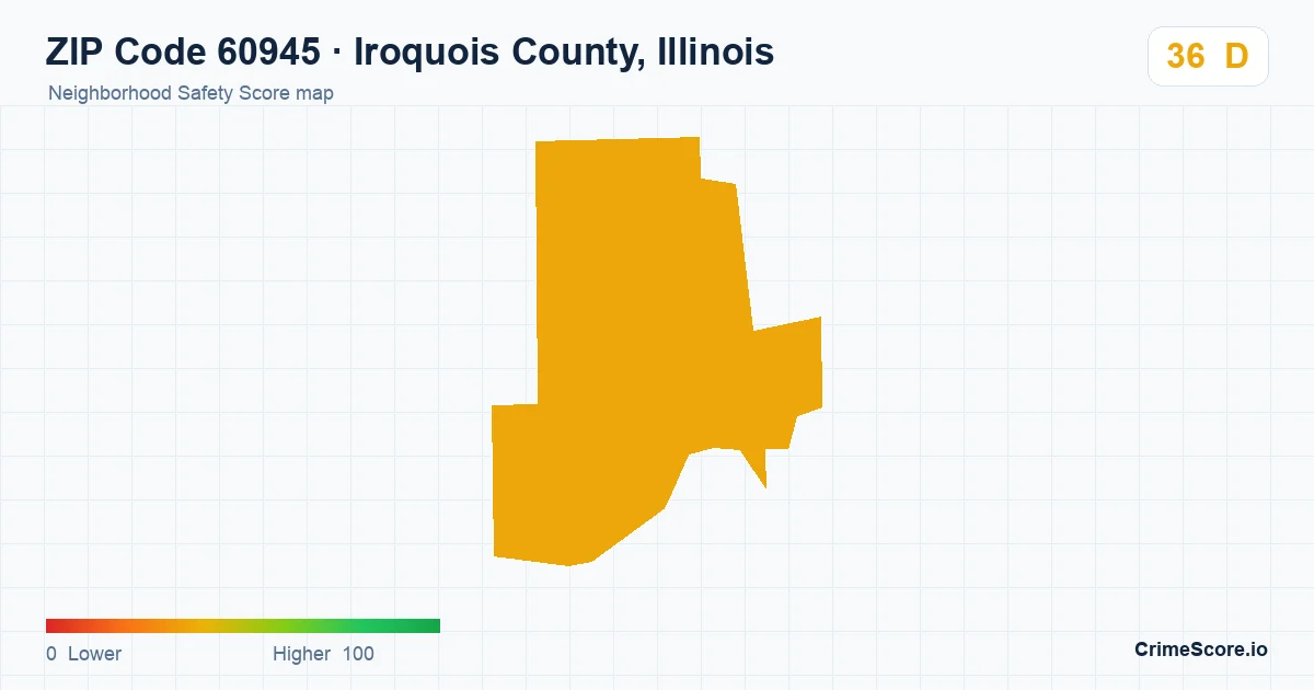 ZIP Code 60945 in Iroquois County, Illinois neighborhood Safety Score map