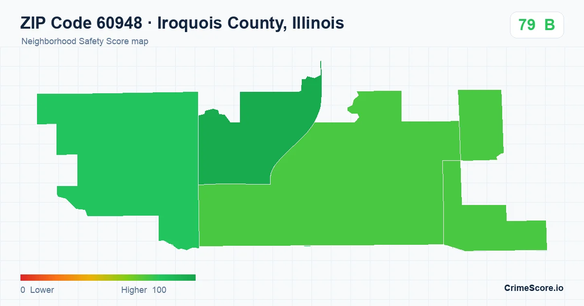 ZIP Code 60948 in Iroquois County, Illinois neighborhood Safety Score map