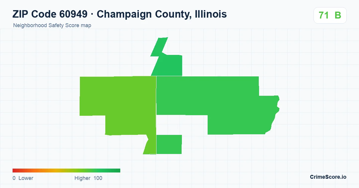ZIP Code 60949 in Champaign County, Illinois neighborhood Safety Score map