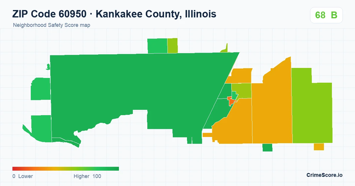 ZIP Code 60950 in Kankakee County, Illinois neighborhood Safety Score map
