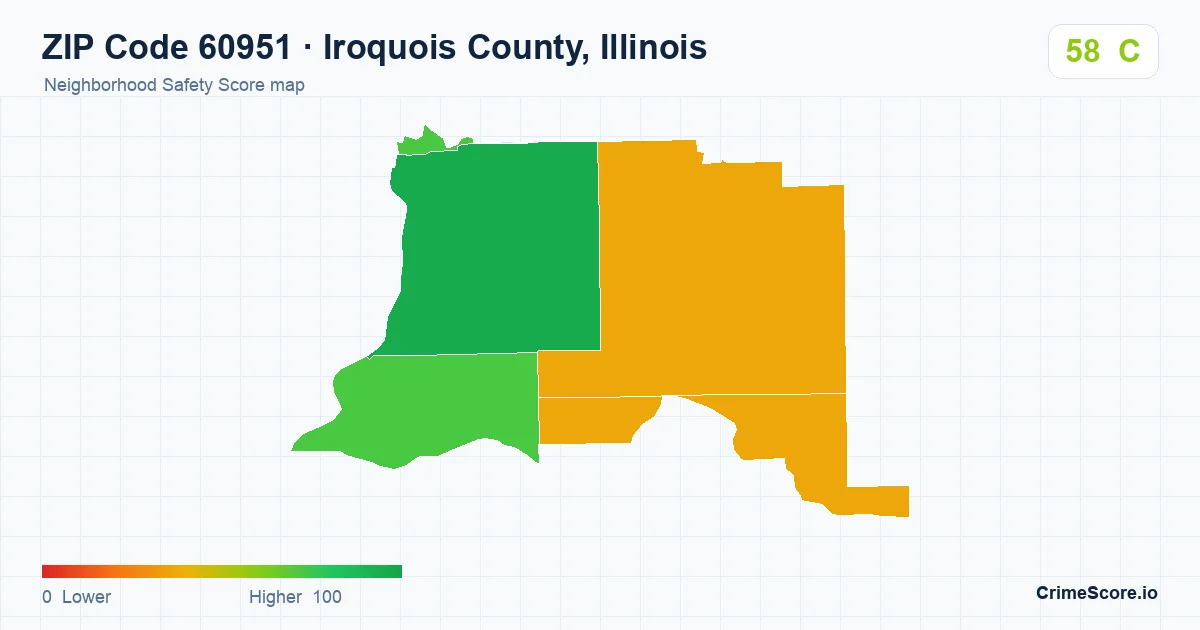 ZIP Code 60951 in Iroquois County, Illinois neighborhood Safety Score map