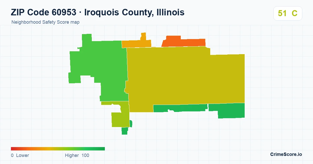 ZIP Code 60953 in Iroquois County, Illinois neighborhood Safety Score map