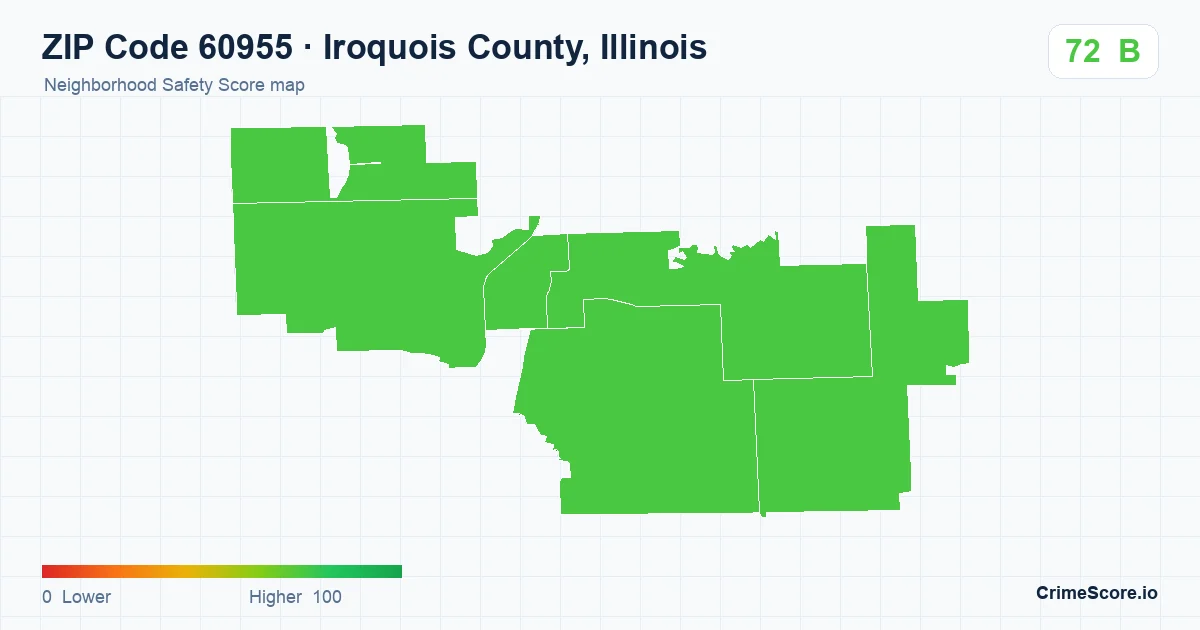 ZIP Code 60955 in Iroquois County, Illinois neighborhood Safety Score map