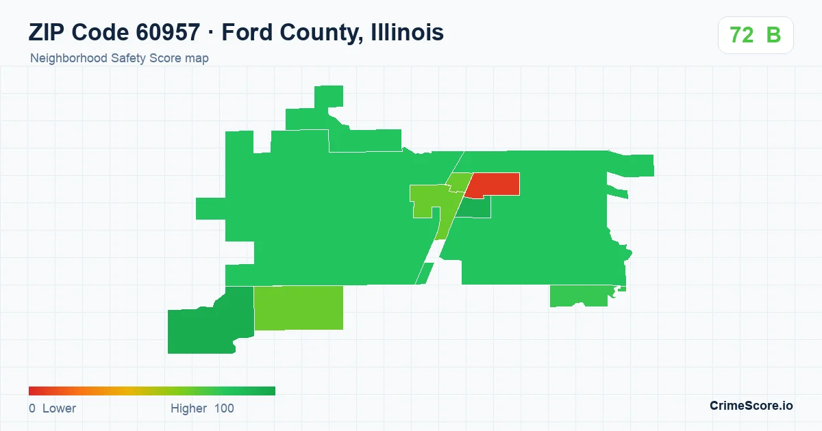 ZIP Code 60957 in Ford County, Illinois neighborhood Safety Score map