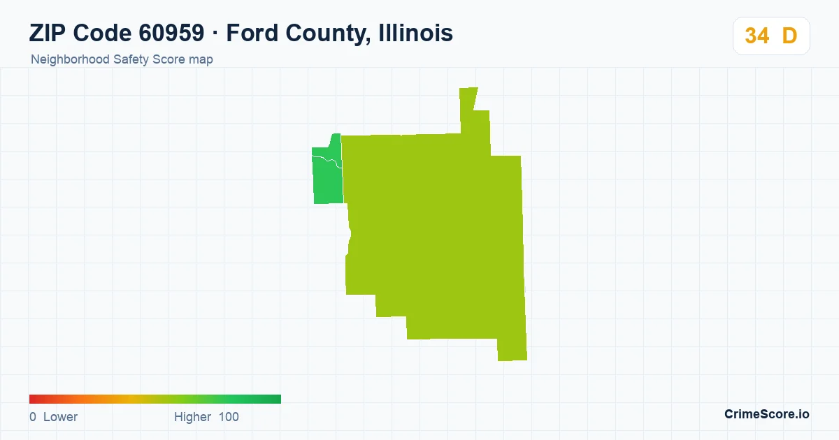 ZIP Code 60959 in Ford County, Illinois neighborhood Safety Score map