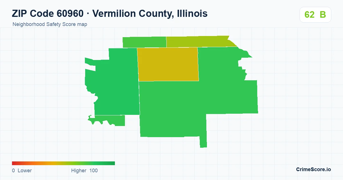 ZIP Code 60960 in Vermilion County, Illinois neighborhood Safety Score map