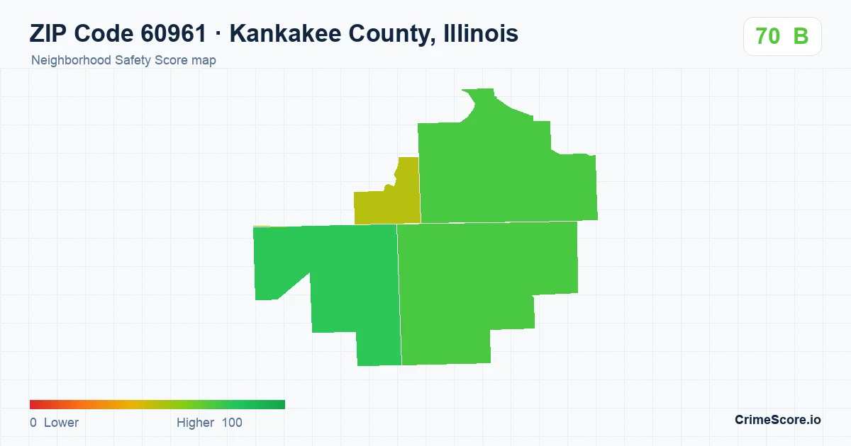 ZIP Code 60961 in Kankakee County, Illinois neighborhood Safety Score map
