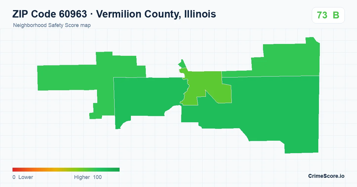 ZIP Code 60963 in Vermilion County, Illinois neighborhood Safety Score map