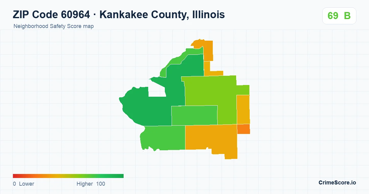ZIP Code 60964 in Kankakee County, Illinois neighborhood Safety Score map