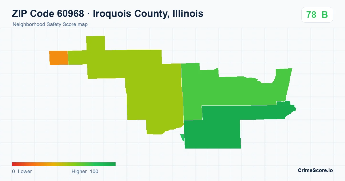 ZIP Code 60968 in Iroquois County, Illinois neighborhood Safety Score map