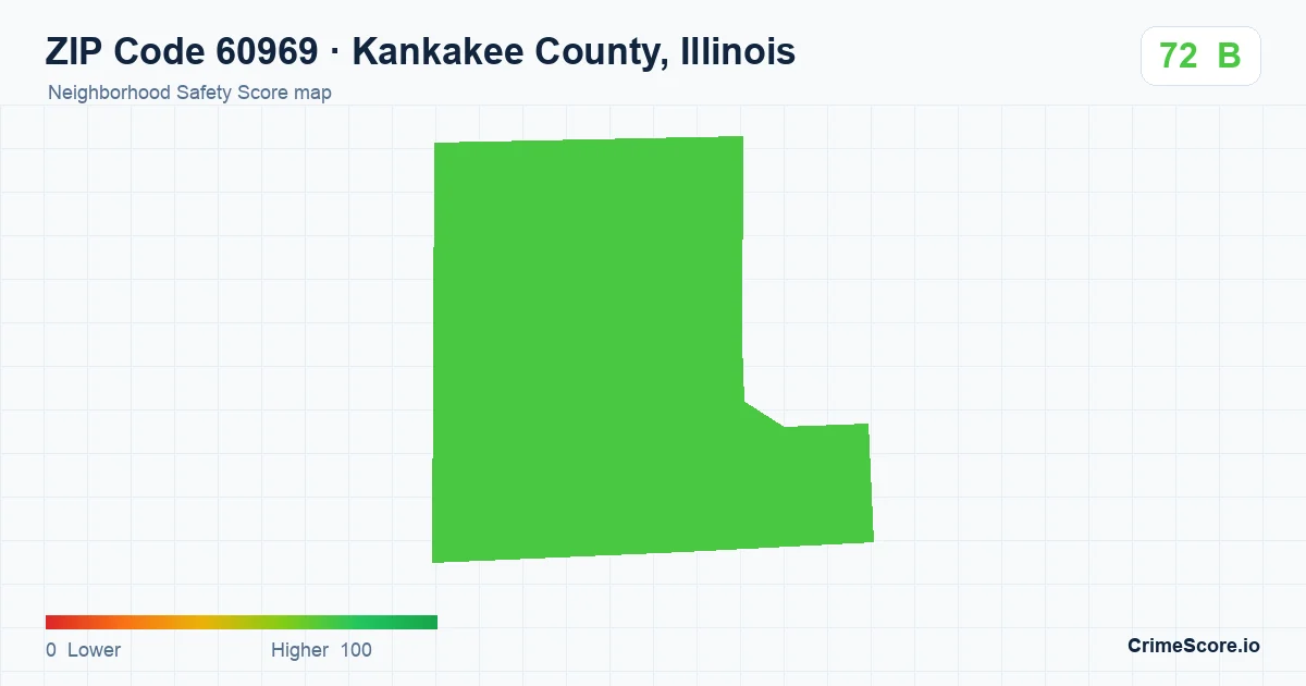 ZIP Code 60969 in Kankakee County, Illinois neighborhood Safety Score map