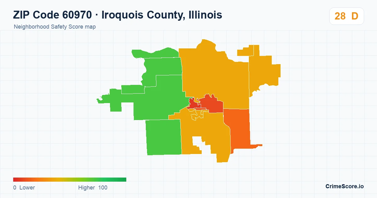 ZIP Code 60970 in Iroquois County, Illinois neighborhood Safety Score map