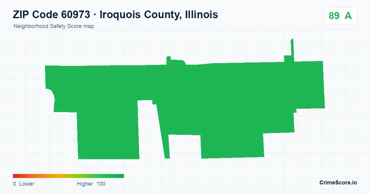 ZIP Code 60973 in Iroquois County, Illinois neighborhood Safety Score map
