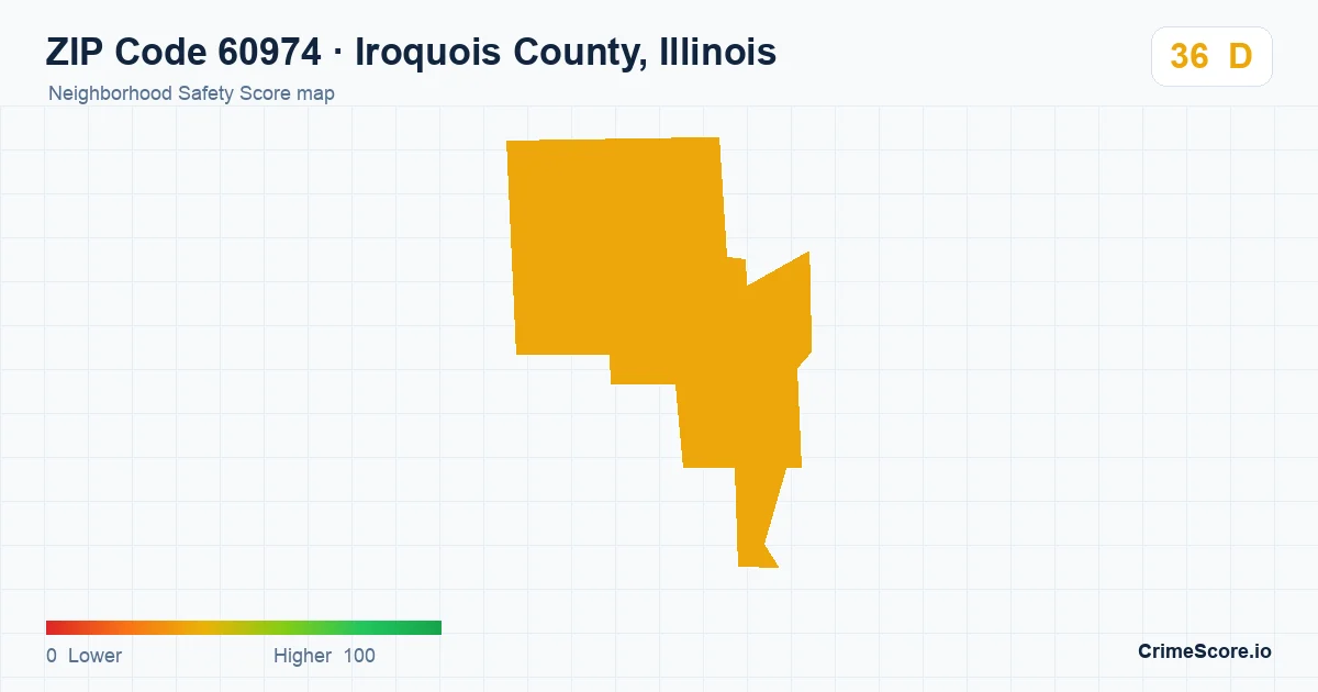 ZIP Code 60974 in Iroquois County, Illinois neighborhood Safety Score map
