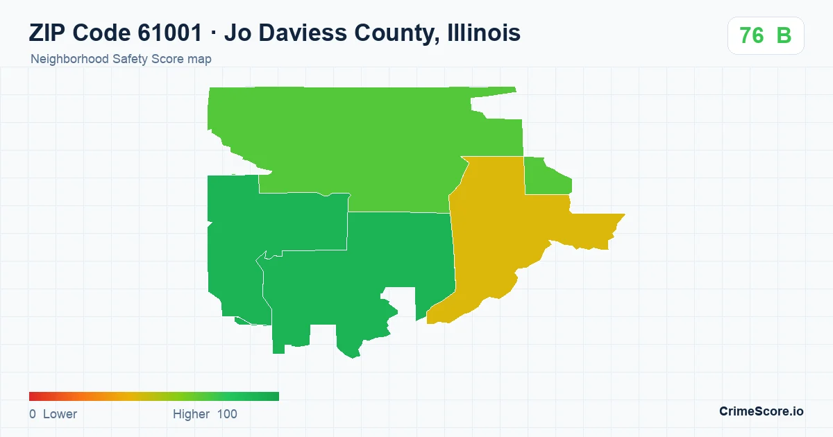 ZIP Code 61001 in Jo Daviess County, Illinois neighborhood Safety Score map