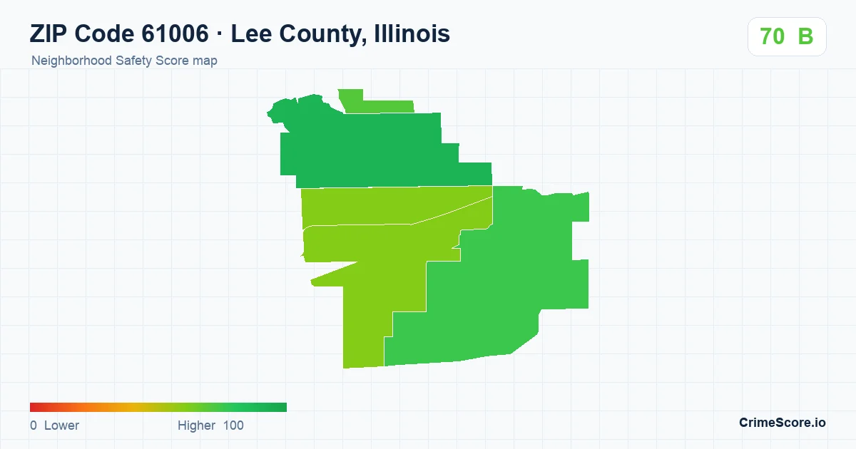 ZIP Code 61006 in Lee County, Illinois neighborhood Safety Score map