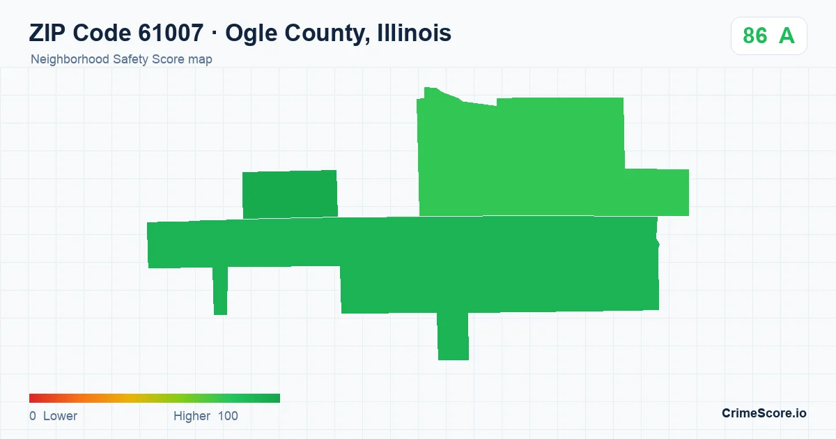 ZIP Code 61007 in Ogle County, Illinois neighborhood Safety Score map
