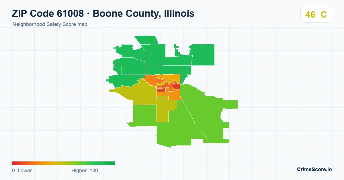 ZIP Code 61008 in Boone County, Illinois neighborhood Safety Score map