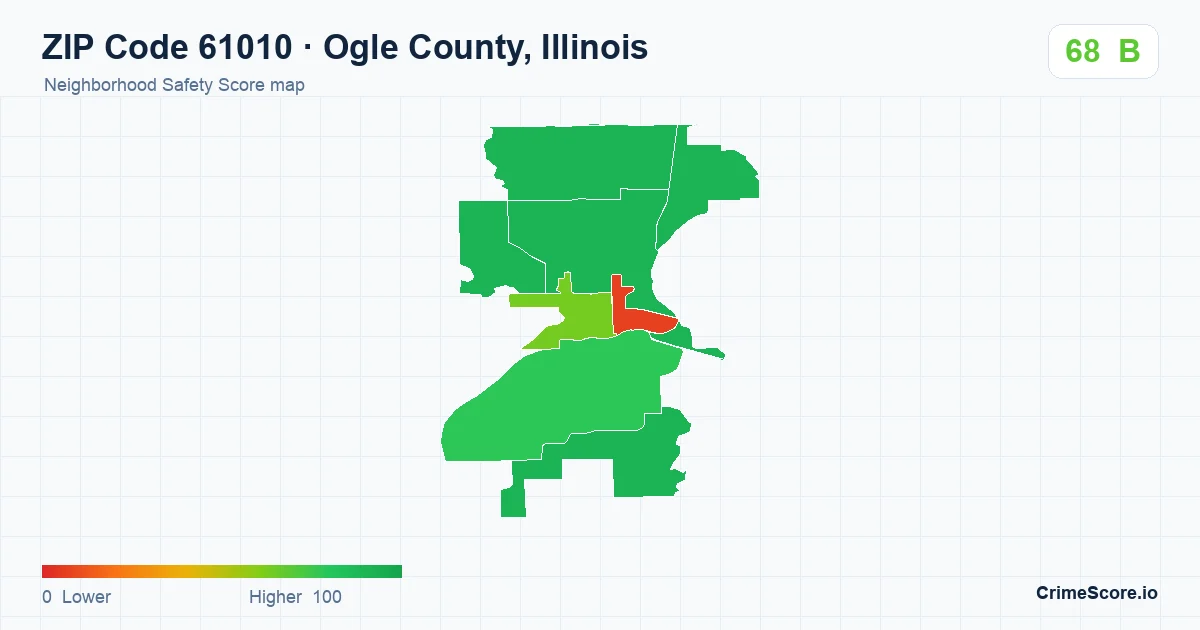 ZIP Code 61010 in Ogle County, Illinois neighborhood Safety Score map