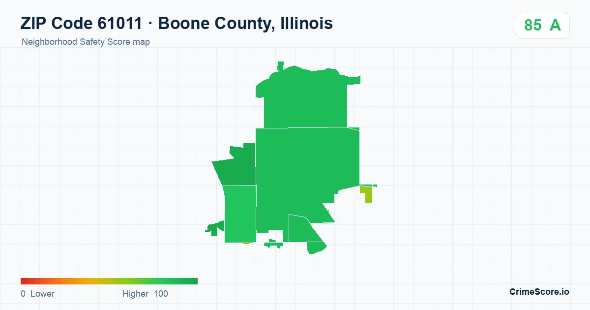 ZIP Code 61011 in Boone County, Illinois neighborhood Safety Score map