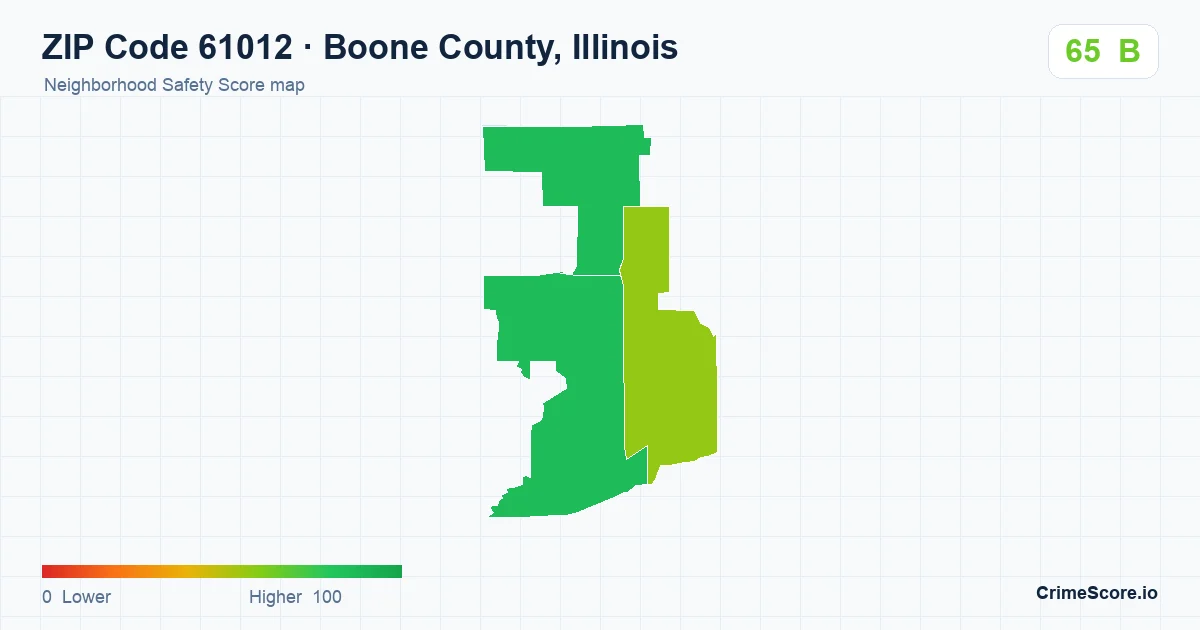 ZIP Code 61012 in Boone County, Illinois neighborhood Safety Score map