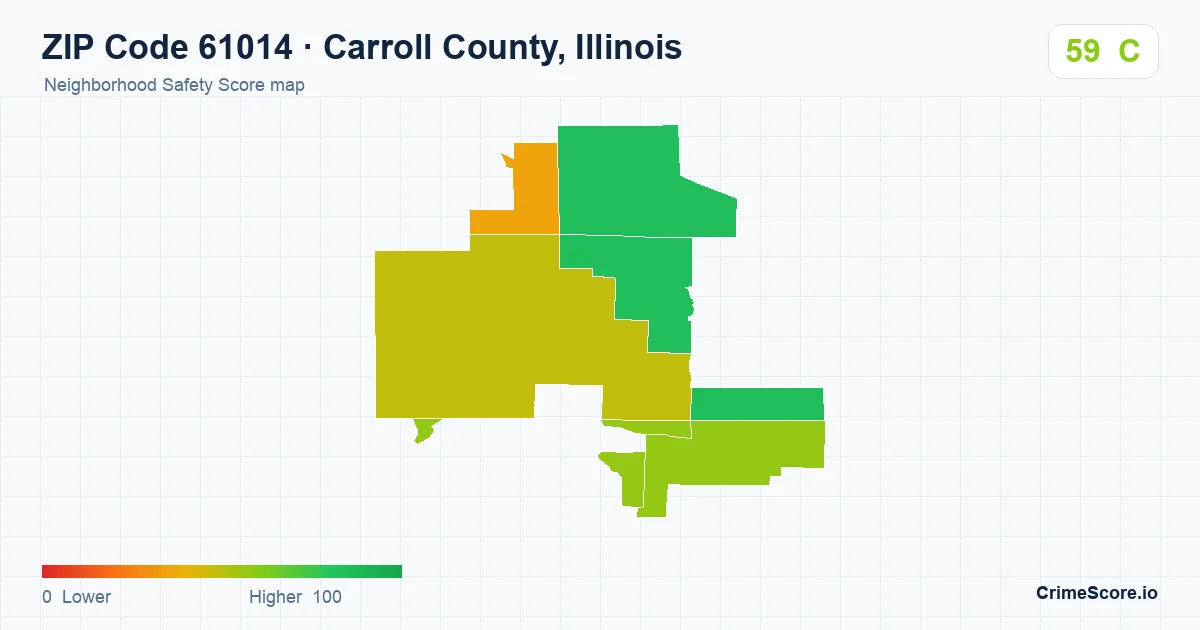 ZIP Code 61014 in Carroll County, Illinois neighborhood Safety Score map