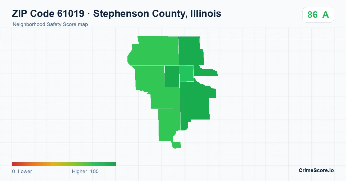 ZIP Code 61019 in Stephenson County, Illinois neighborhood Safety Score map