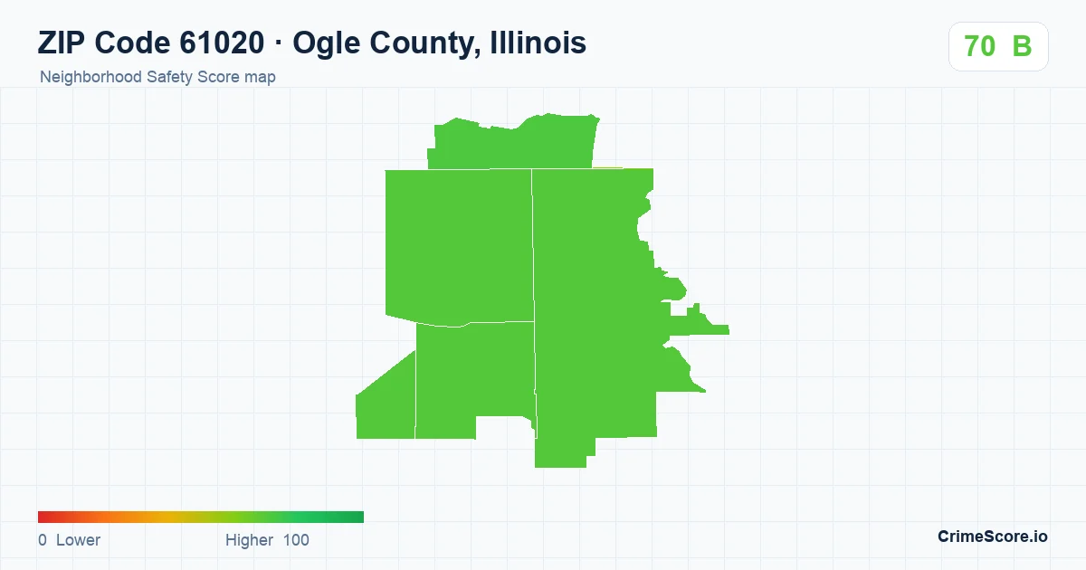 ZIP Code 61020 in Ogle County, Illinois neighborhood Safety Score map