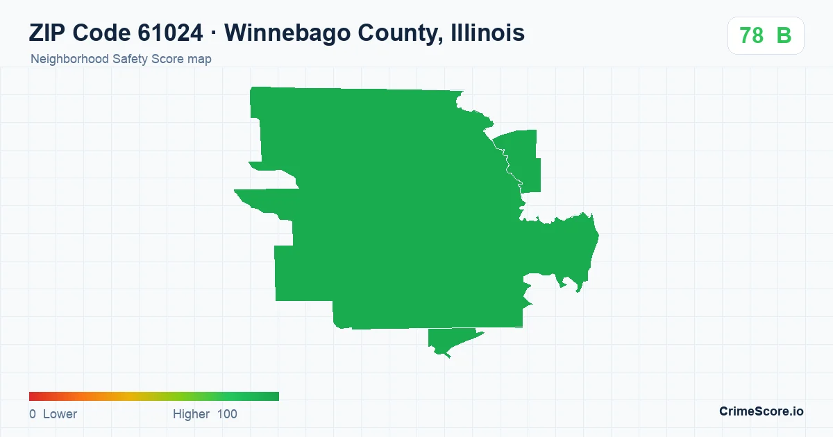 ZIP Code 61024 in Winnebago County, Illinois neighborhood Safety Score map