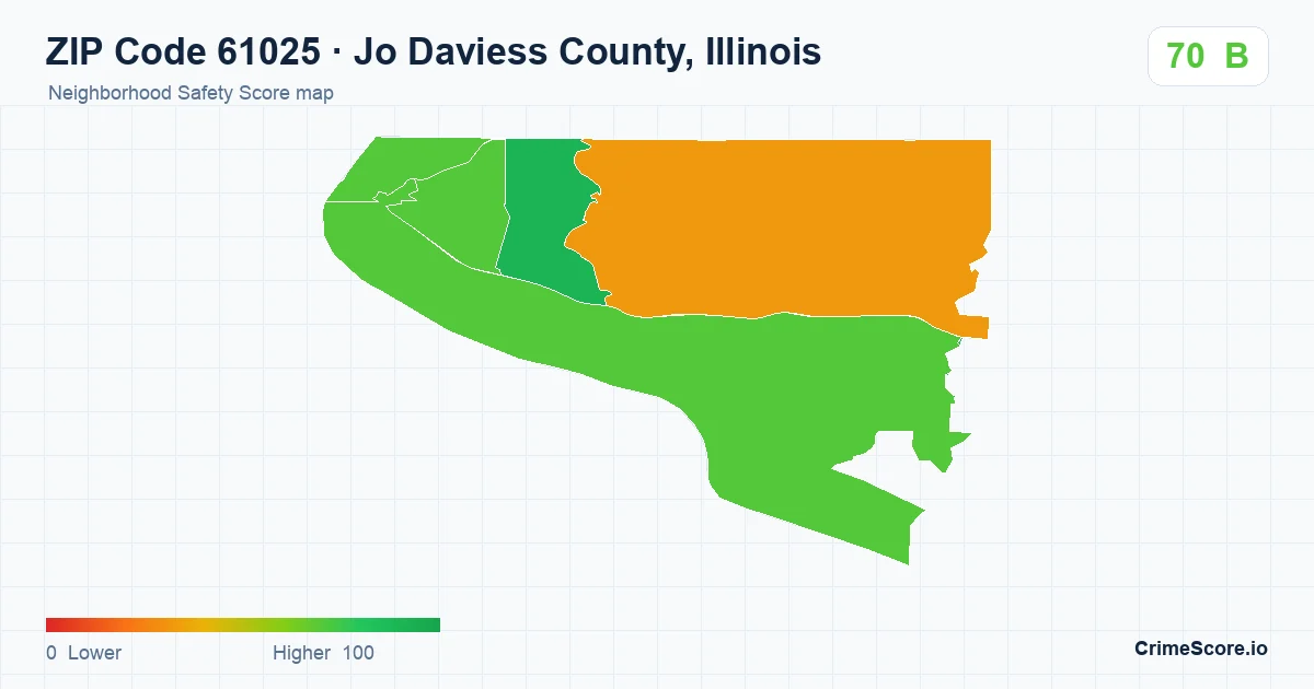 ZIP Code 61025 in Jo Daviess County, Illinois neighborhood Safety Score map