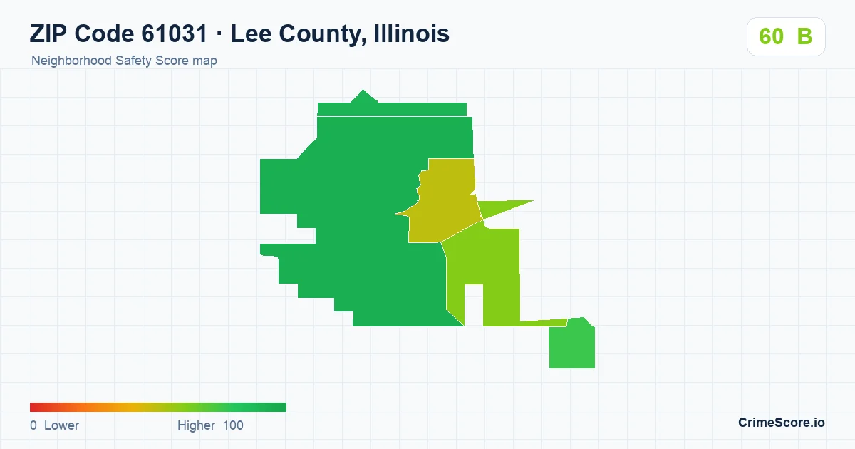 ZIP Code 61031 in Lee County, Illinois neighborhood Safety Score map
