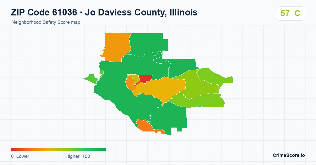 ZIP Code 61036 in Jo Daviess County, Illinois neighborhood Safety Score map