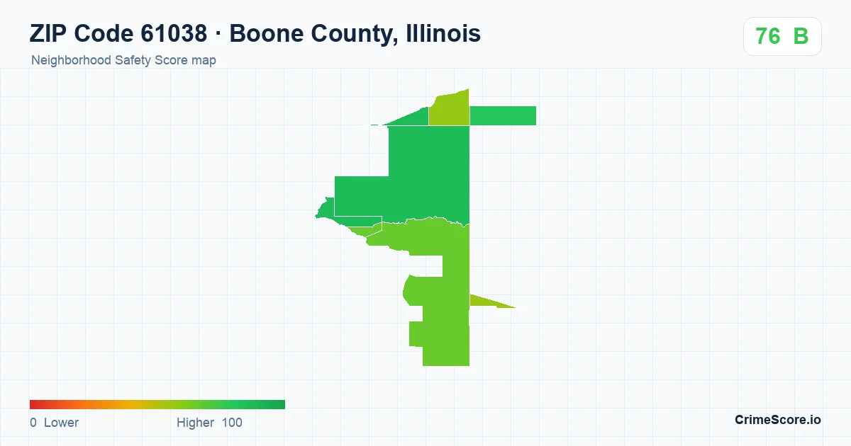 ZIP Code 61038 in Boone County, Illinois neighborhood Safety Score map