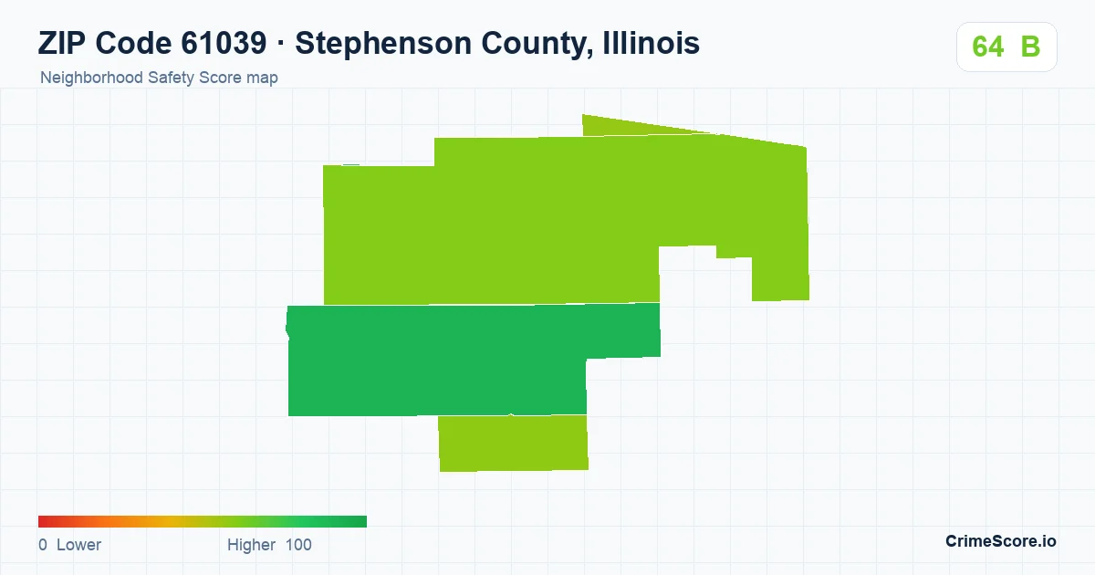 ZIP Code 61039 in Stephenson County, Illinois neighborhood Safety Score map