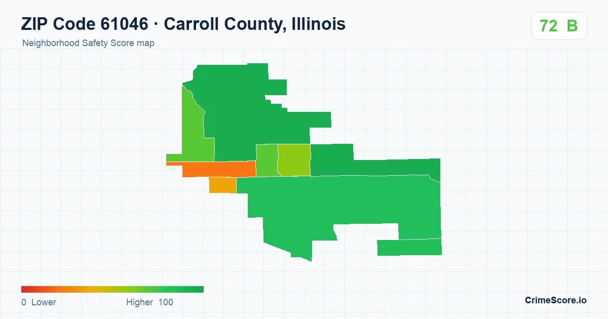 ZIP Code 61046 in Carroll County, Illinois neighborhood Safety Score map