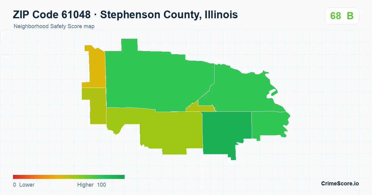 ZIP Code 61048 in Stephenson County, Illinois neighborhood Safety Score map