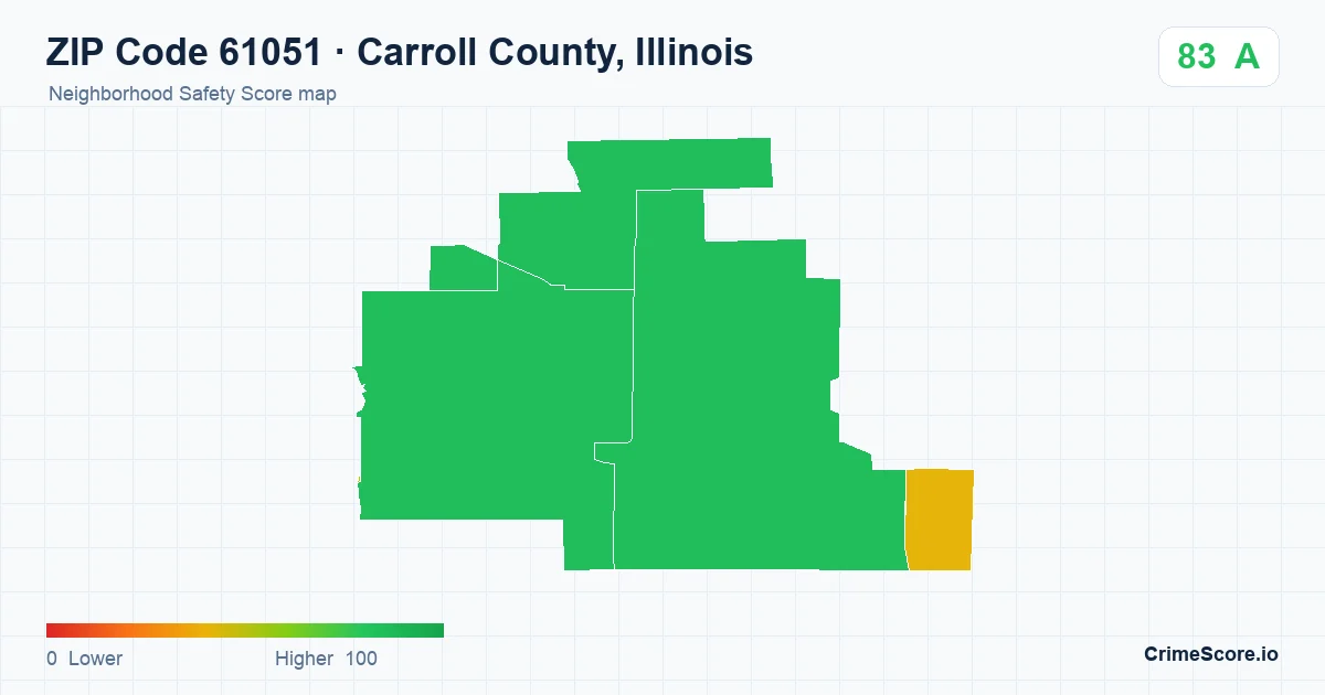 ZIP Code 61051 in Carroll County, Illinois neighborhood Safety Score map