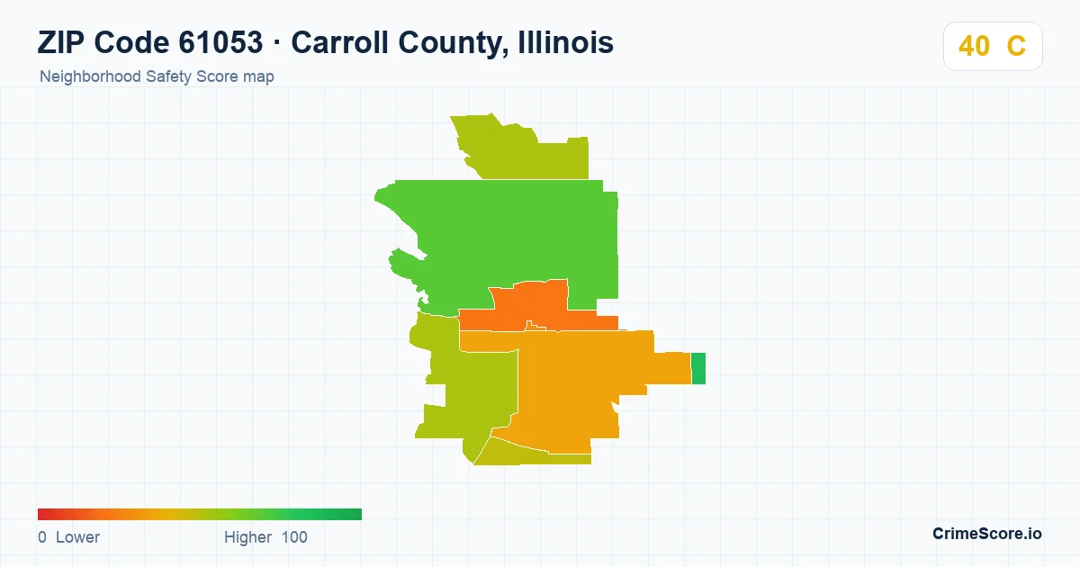 ZIP Code 61053 in Carroll County, Illinois neighborhood Safety Score map