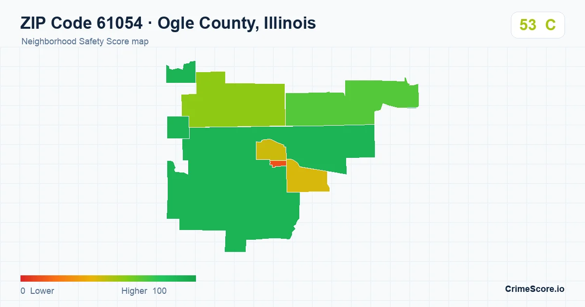 ZIP Code 61054 in Ogle County, Illinois neighborhood Safety Score map