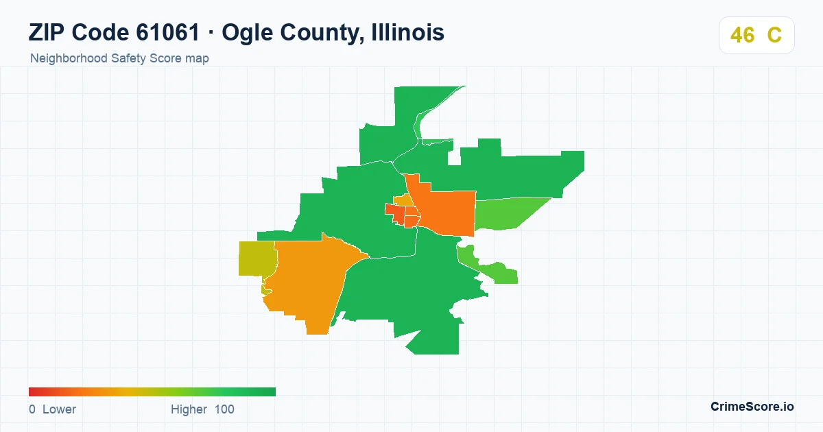 ZIP Code 61061 in Ogle County, Illinois neighborhood Safety Score map