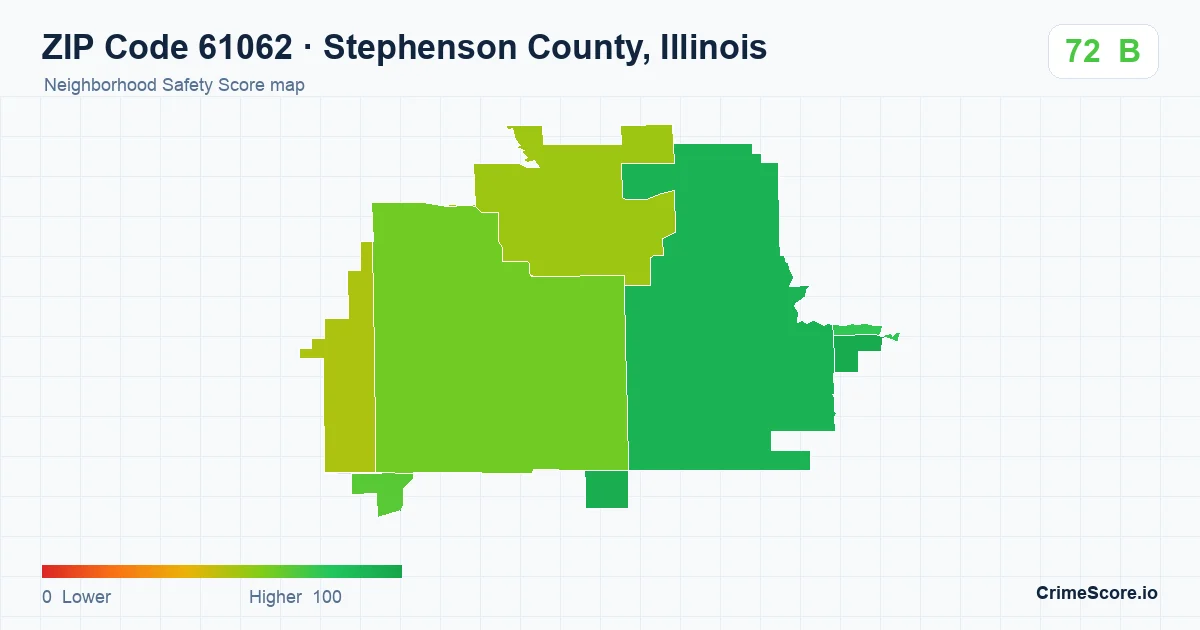 ZIP Code 61062 in Stephenson County, Illinois neighborhood Safety Score map