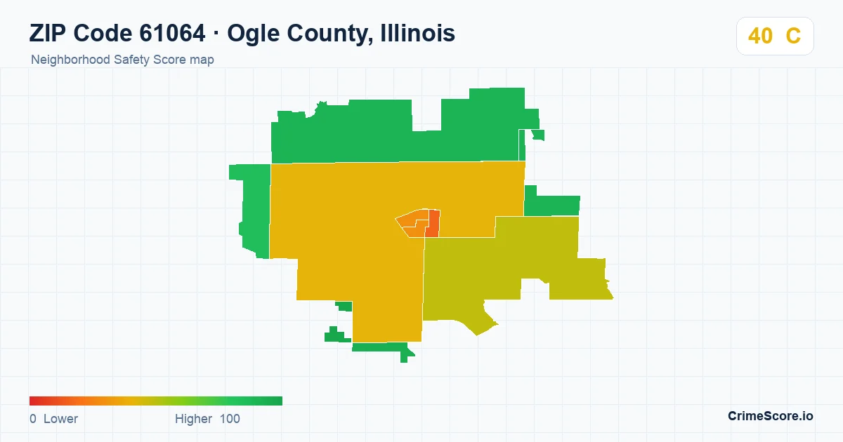 ZIP Code 61064 in Ogle County, Illinois neighborhood Safety Score map