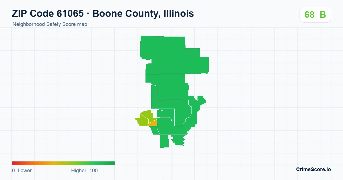 ZIP Code 61065 in Boone County, Illinois neighborhood Safety Score map