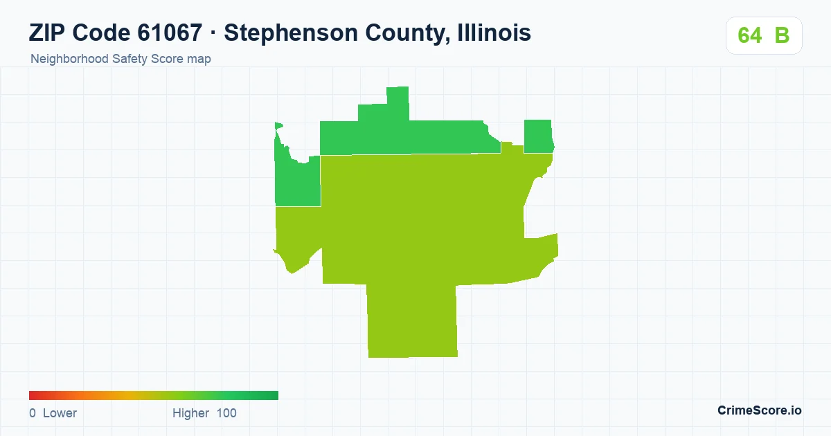 ZIP Code 61067 in Stephenson County, Illinois neighborhood Safety Score map