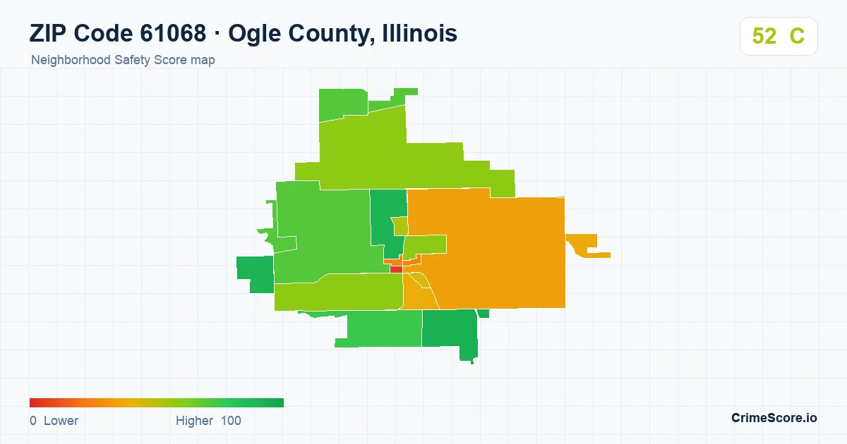 ZIP Code 61068 in Ogle County, Illinois neighborhood Safety Score map