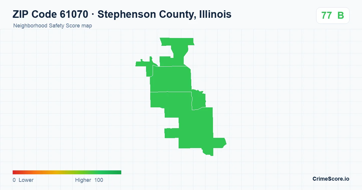ZIP Code 61070 in Stephenson County, Illinois neighborhood Safety Score map