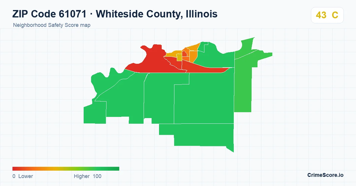ZIP Code 61071 in Whiteside County, Illinois neighborhood Safety Score map