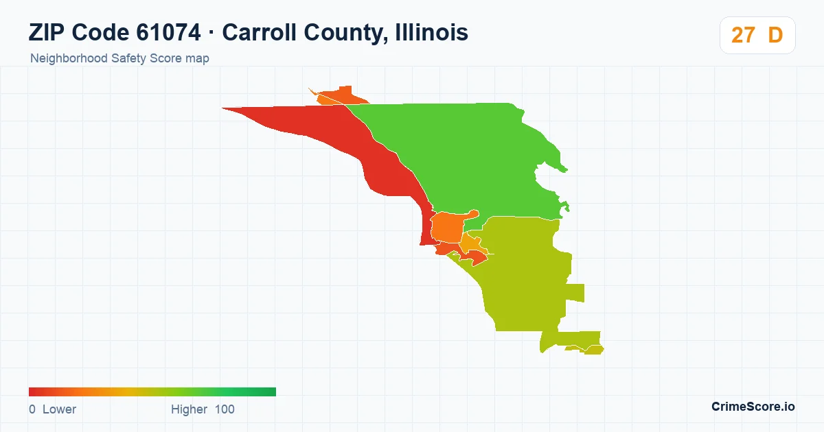 ZIP Code 61074 in Carroll County, Illinois neighborhood Safety Score map